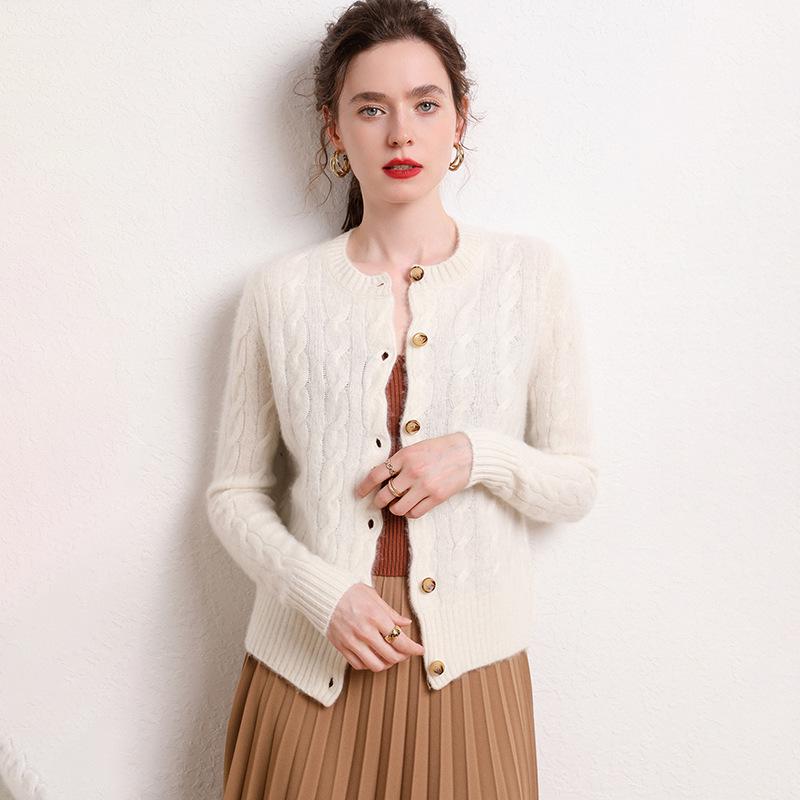 Women's Thick & Warm Slim-Fit Cashmere Cable Knit Cardigan - Flattering Autumn/Winter Sweater Coat