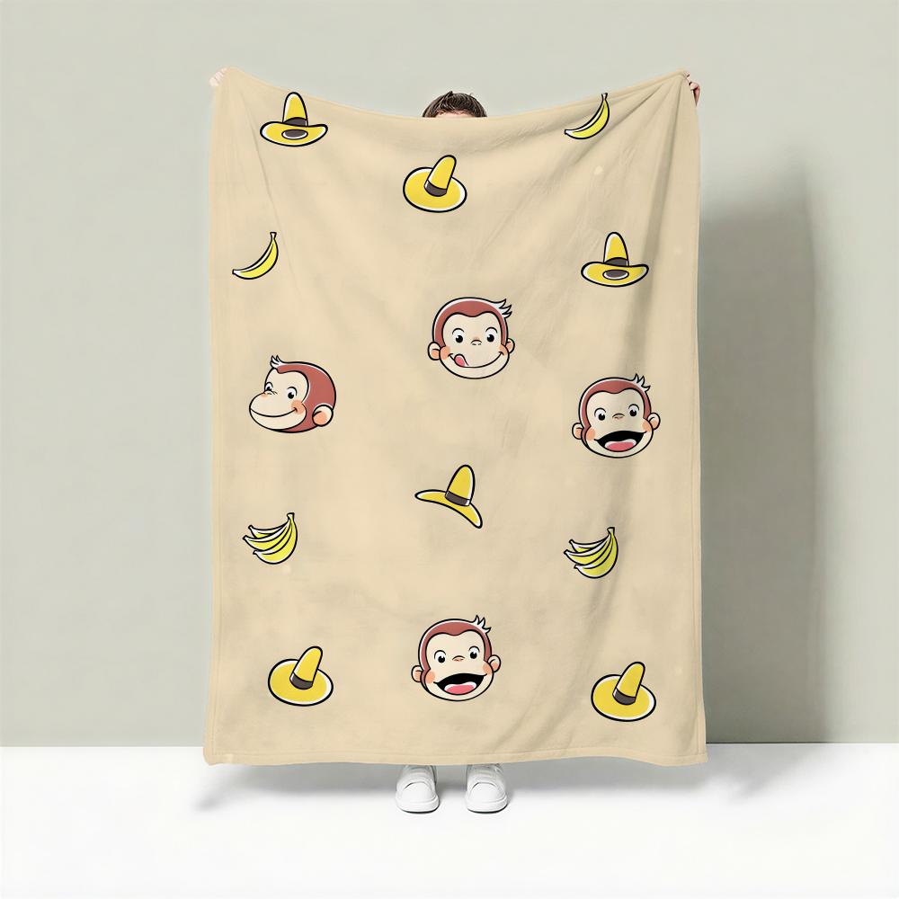 

Cartoon C-Curious George Throw Lightweight 240g Flannel blanket Soft Skin-friendly for Summer Cooling 75x90cm
