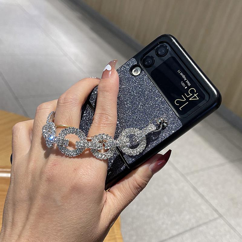 Luxury Bling Black White Love Bracelet Pu Leather Phone Case For Samsung Galaxy Z Flip 4 Hand Chain Z Flip 3 Z Flip 5g Cover