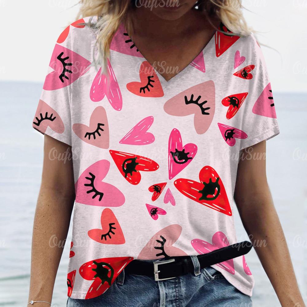 Summer Women Funny 3d Eyes Printed T-Shirt Sexy Anime Cartoon Funny V-Neck Fashion Short Sleeve Shirt Ladies Slim Plus Size Top