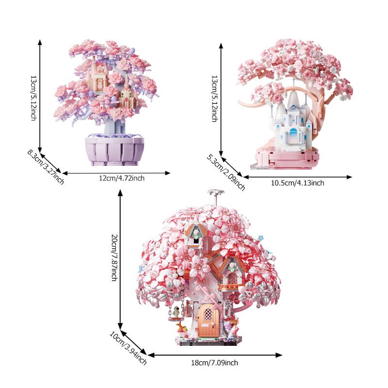 Fantasy Cherry Blossom Season Assemblage Constructing Modules Kits Flower Castle Models Home Deco Kids Play kits for Girls Birthday Celebration Gifts