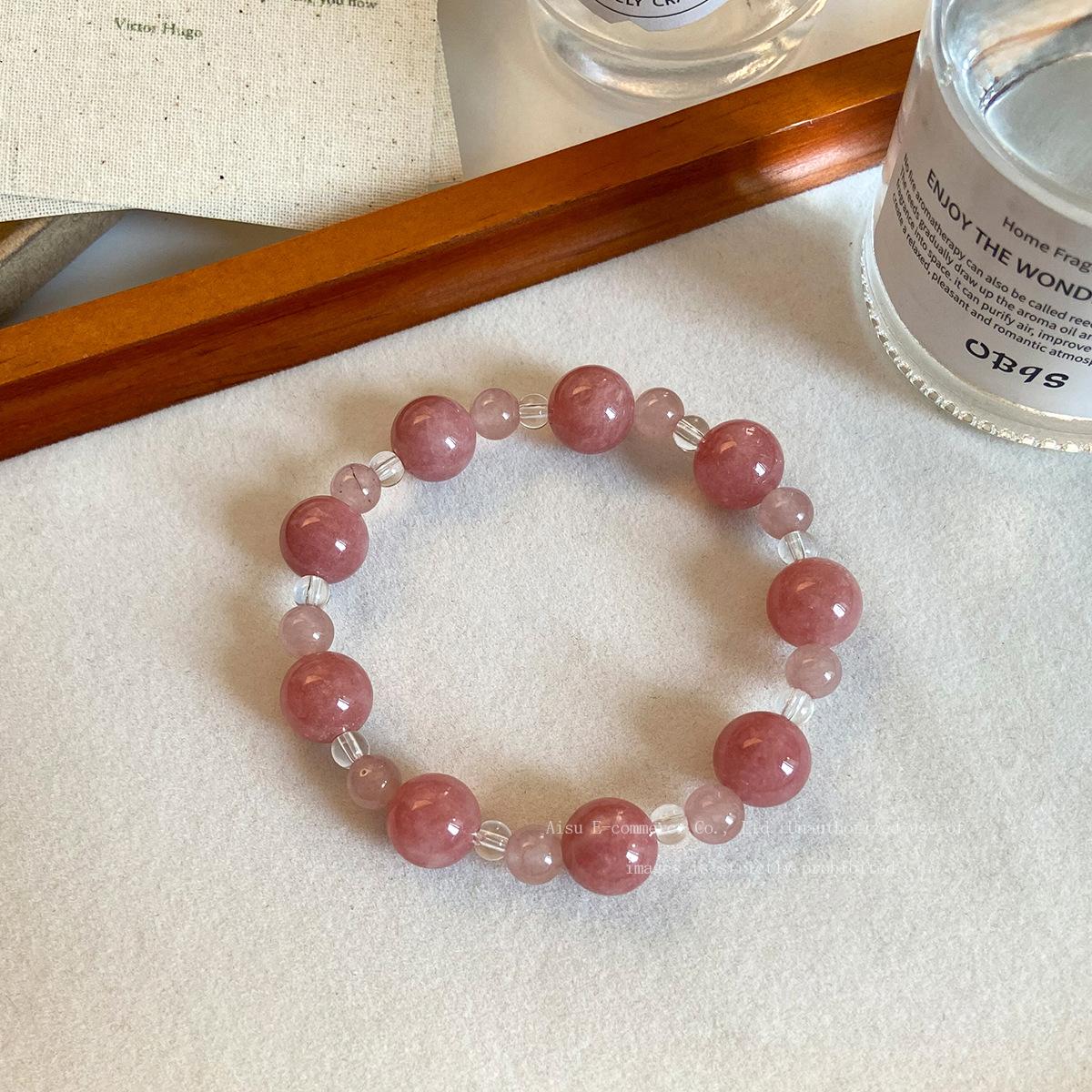 Women Tangli Strawberry Crystal Bracelet New Chinese Hand Strung Decor Wrist Ornament