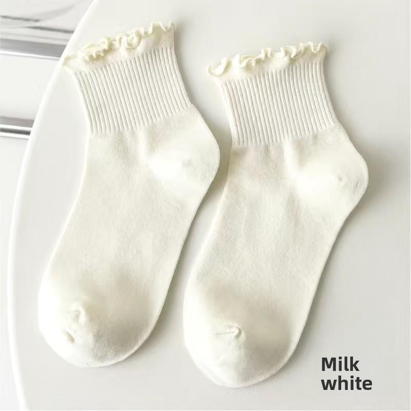 

Женские корейские кружевные носки-трубы — белые, с деревянными ушками, длинные, модные, весна/осень, в японском стиле JK. кремовый