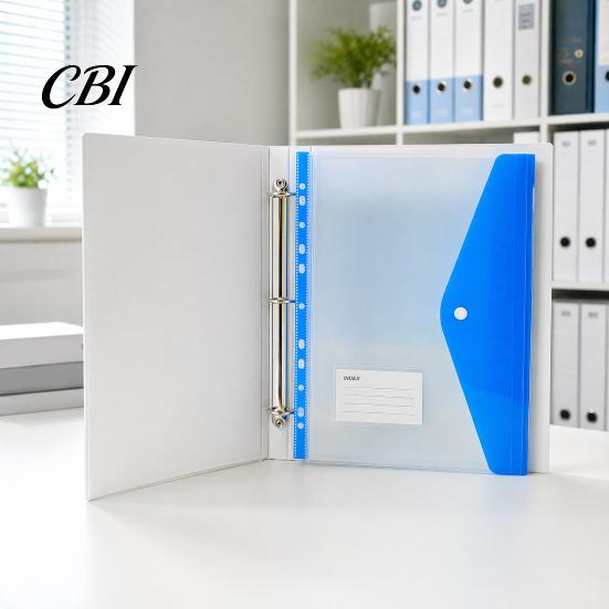 Binder Compatible Folder 11 Hole Clear File for A4 Binders, Colorful Plastic Document with Bag Snap Button & Label Slot, Transparent Project Organizer