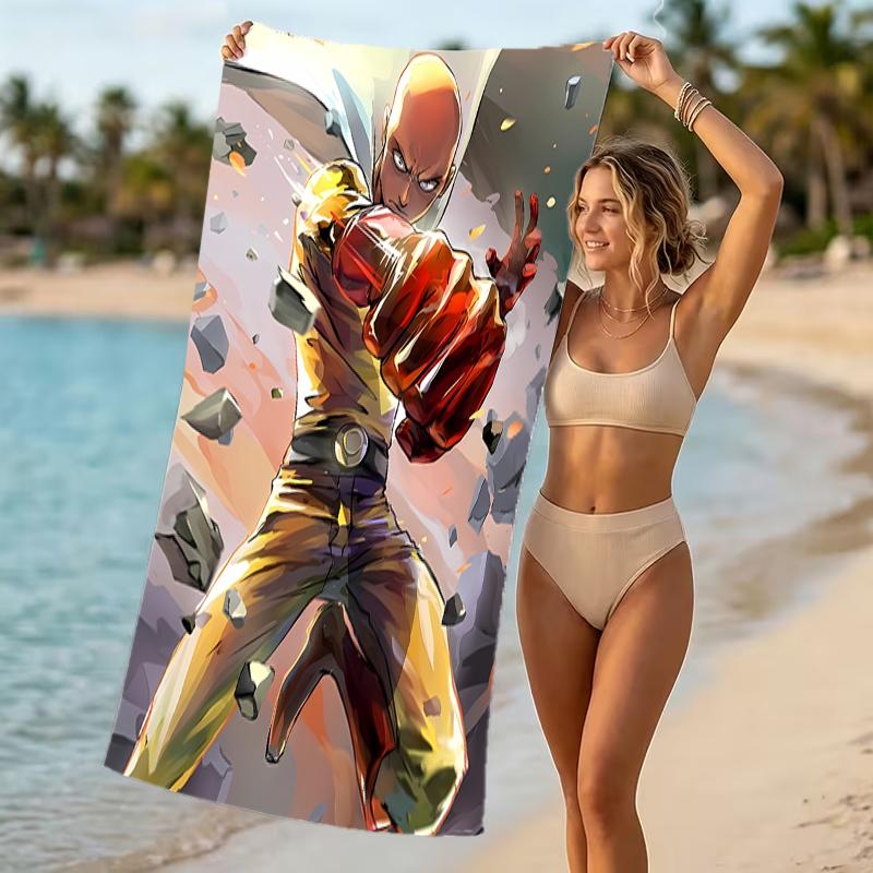 Beach Towel with One Punch Man Saitama Pattern - soft,absorbent,machine washable Lightweight&Modern,swimming,Travel Essentials