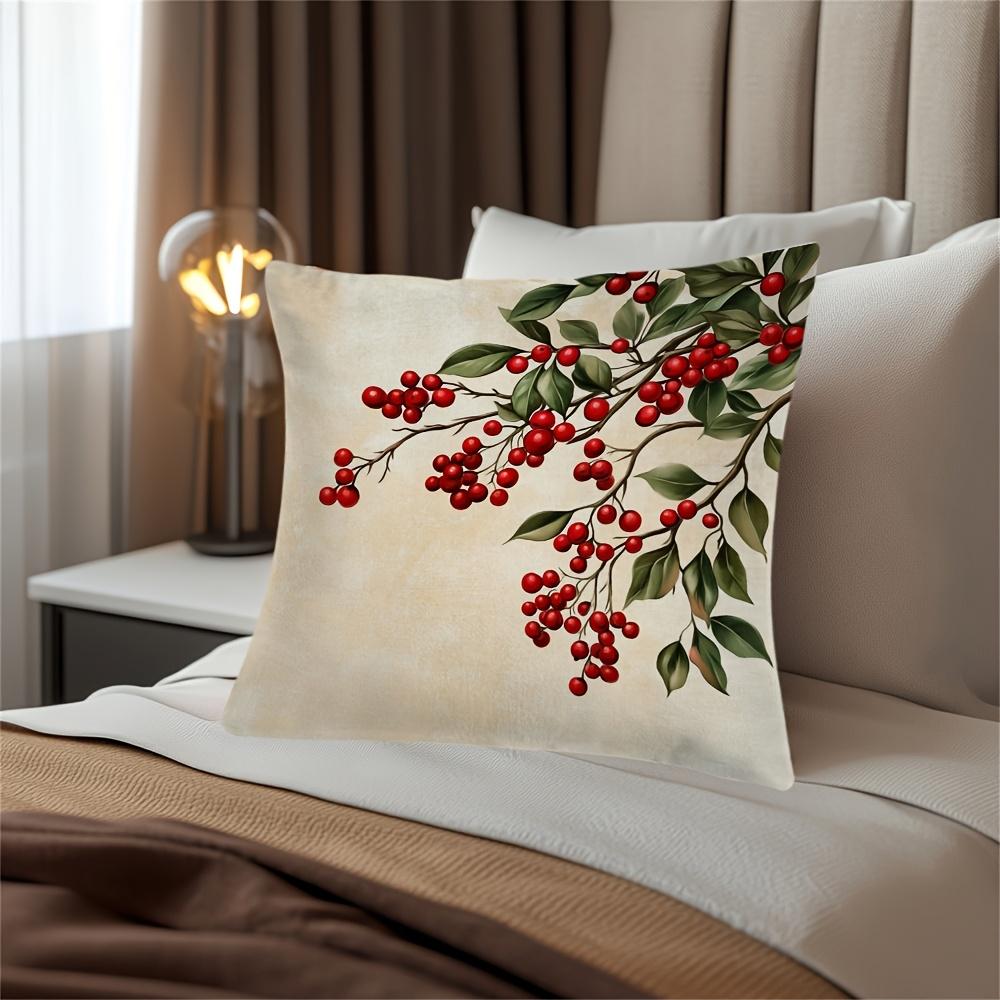 Double Sided Vintage Holly Berry Red Throw Pillow Cover For Living Room And Bedroom Home Decoration