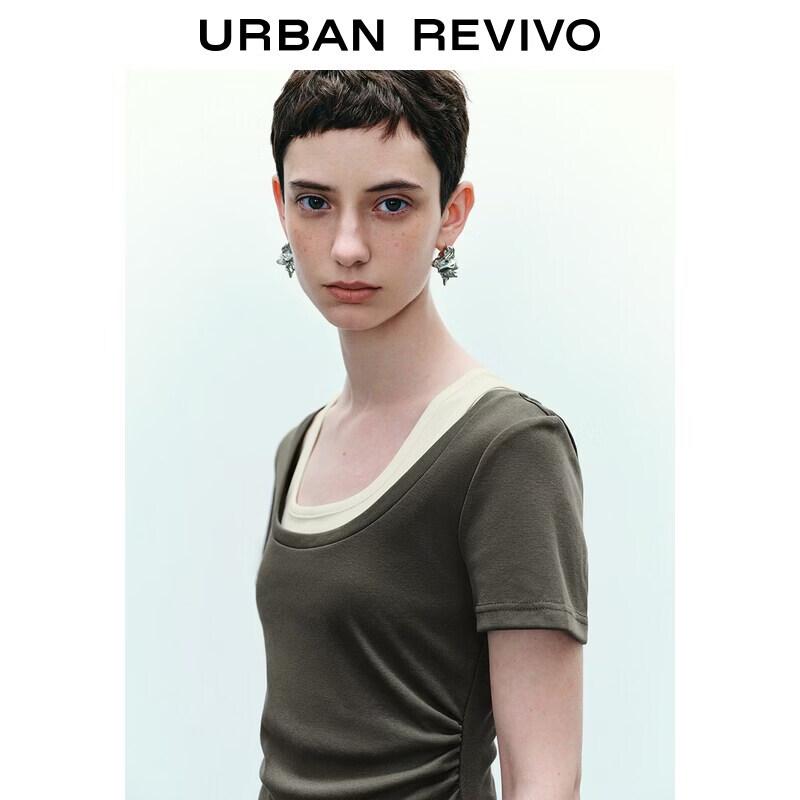 UR2026 Women's Casual Color-block Faux Two-Piece Short Sleeve Dress