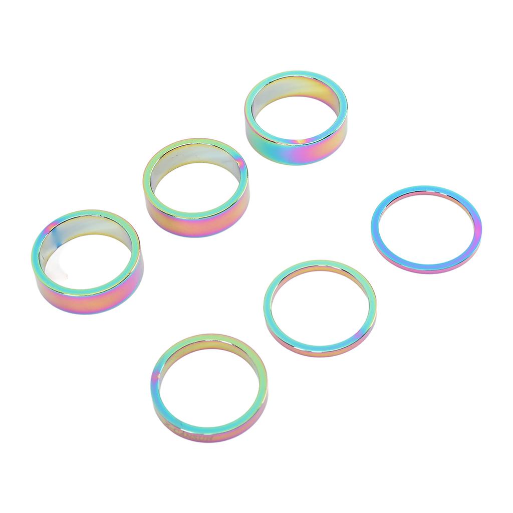 X23510 6PCS Bike Headset Spacer 28.6mm 1.1in Mountain Bike Aluminium Alloy Front Fork Spacer Washer 10mm 5mm 3mm 2mm