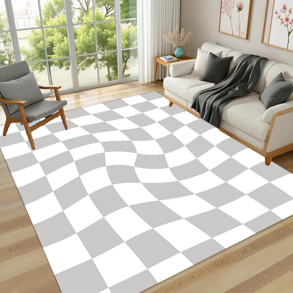 Washable Checkered Rug Classic Black and White Area Rug Super Soft Carpet for Bedroom Living Room Kids Room Dorm Home Decor