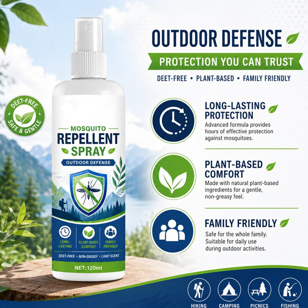 Mückenschutzspray 120ml Langanhaltend Pflanzenbasierte Formel Nicht fettend Leichter Duft DEET-frei Outdoorschutzspray für den Familiengebrauch