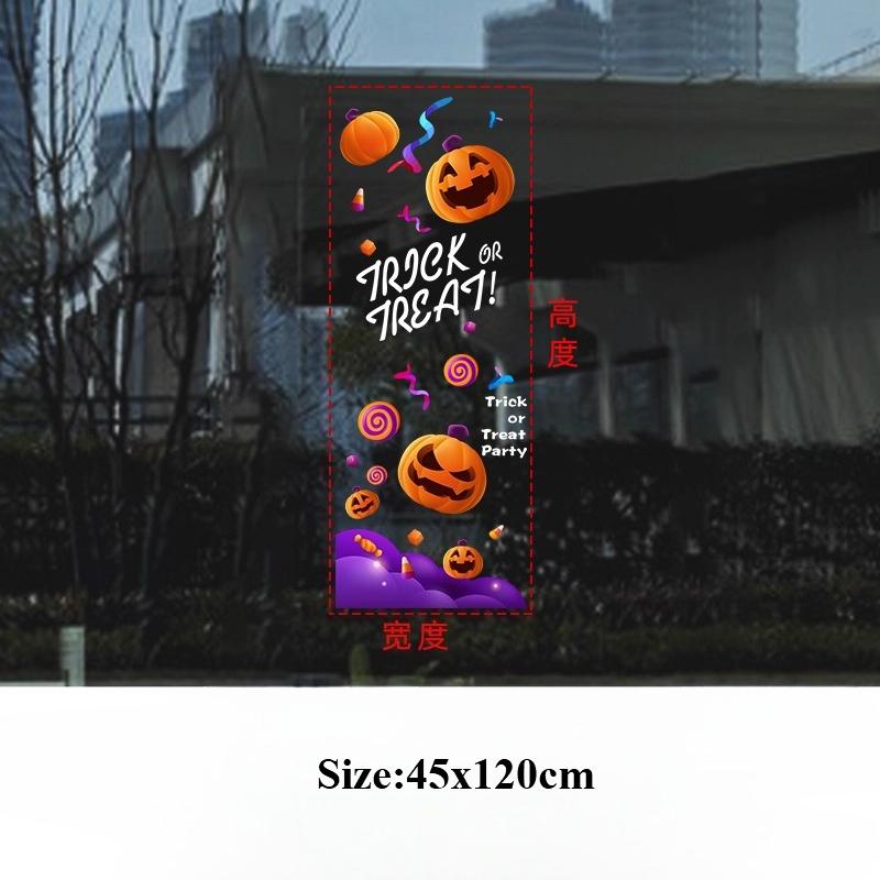 45x120cm Halloween Pumpkin Window Stickers Cartoon Candy Jack-o'-lantern Static Sticker Black Cat Ghost Festival Happy Halloween