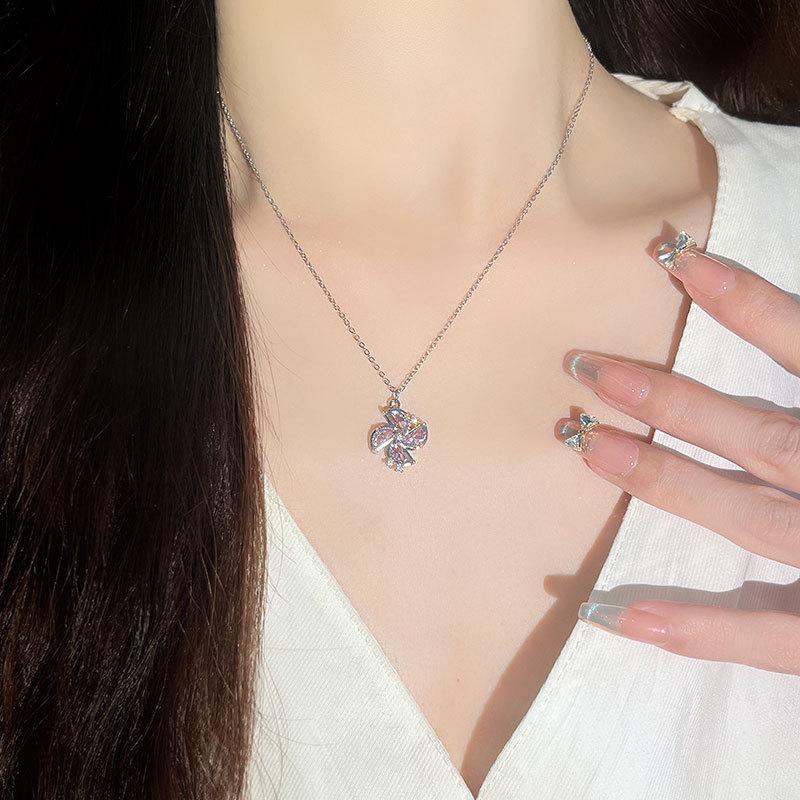 Original Pink Zirconium Windmill Necklace Women's Light Luxury Niche Temperament Pendant Commuter Diamond Stainless Steel Clavicle Chain