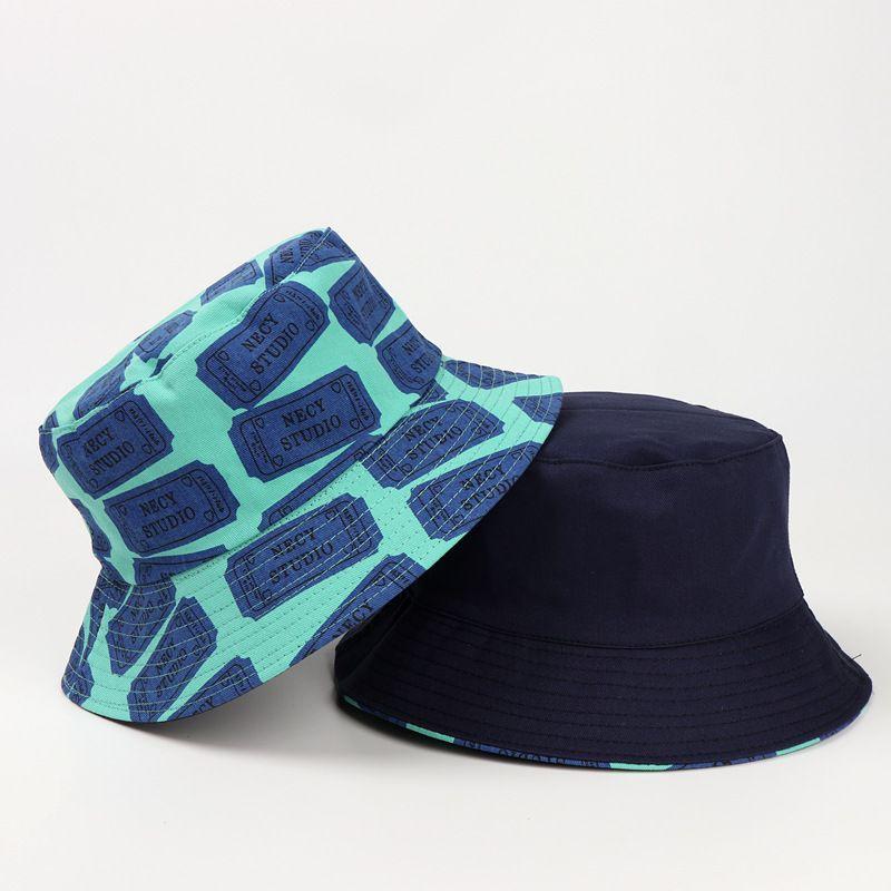 

Hat Men s Bucket Hat Spring/Summer Ins Trendy New Arrival Japanese Style Printing Letters Fashion Big Head Circumference Women s Bucket Bucket Hat Green (navy blue on reverse) All yards