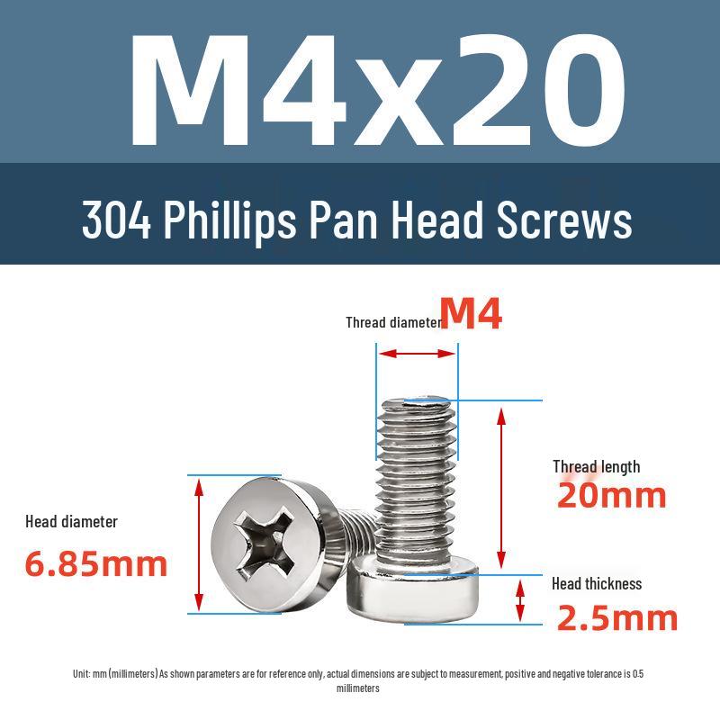 Yigu 304 Stainless Steel Phillips Round Head Machine Screws M2.5-M5