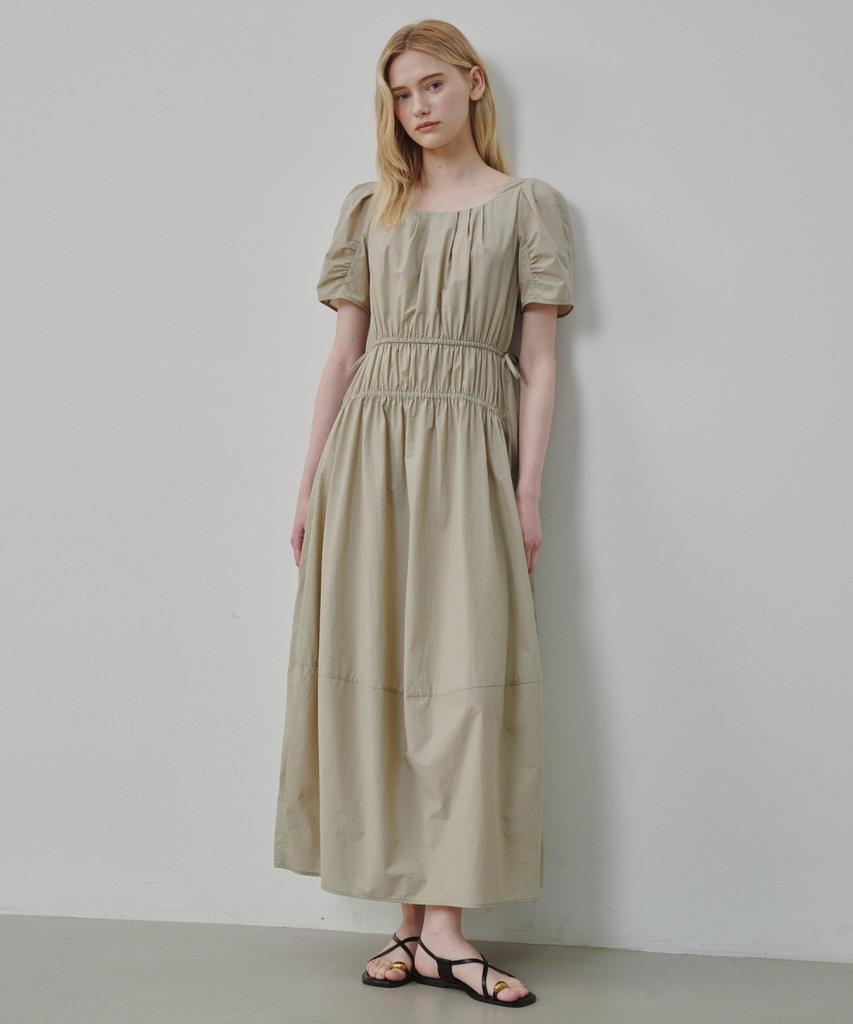 Ollibeudeollibeu Shirred Voluminous Sleeve Boat Neck Dress Ow6Mo6000