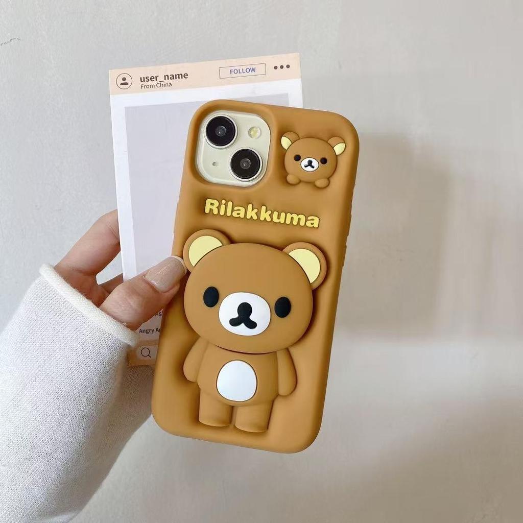 Cartoon Bear Stand Anti-Fall Case for iPhone 11/13/14/15/16/17 Pro Max