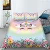 Pink Unicorn Flowers Duvet Cover Set King Queen Double Size Polyester Comforter Cover With Pillowcase For Kids Girls Bedding Set