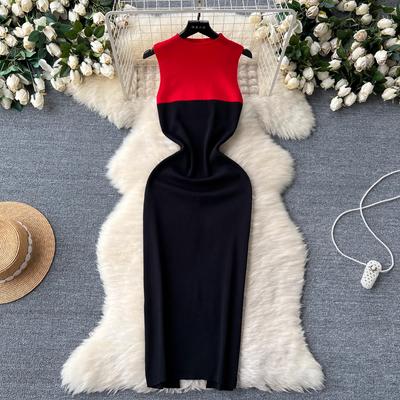 Vestido longo sexy com fenda no quadril e bodycon, nova moda 2024, vestido de verão em malha sem mangas, moda urbana para mulheres