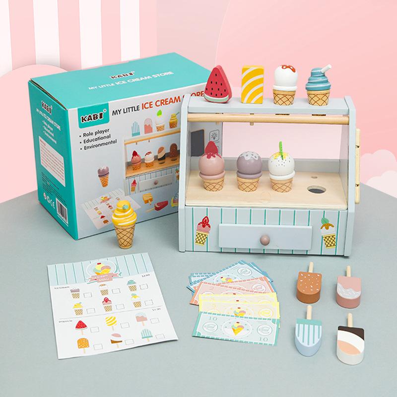 Wooden Ice Cream Shop Play Set for Kids – Pretend Play Kitchen Toy