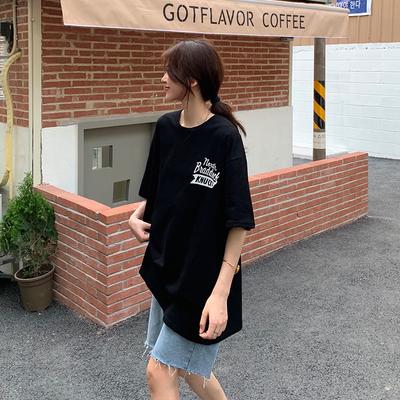 Sommer 2025 neues ausländisches Gasdruck reines Baumwolle weiß kurzärmeliges T-Shirt Damen mittel und lang große Größe locker Halbarm-Oberteil