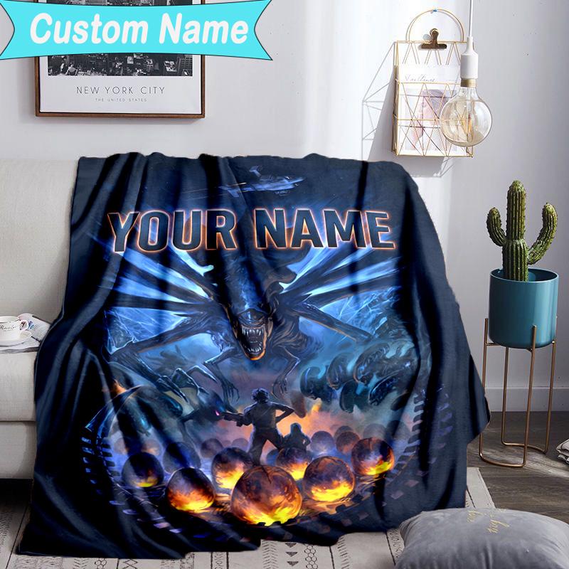 Custom Name Blanket Alien Ornate Frame Blanket Bedding Blanket for Travel, Camping, Living Rooms, Offices, Sofas, Fan Christmas gift