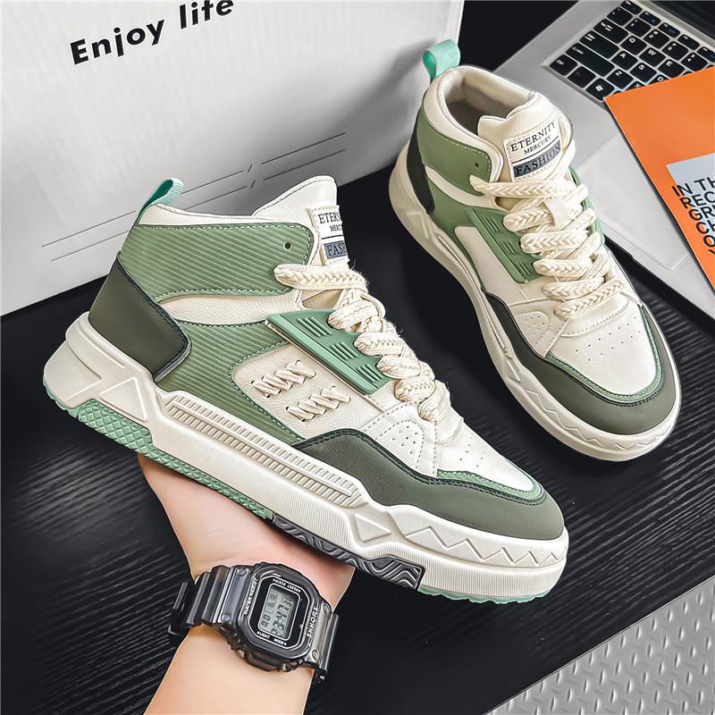 2025 Men's Retro High-Top Canvas Sneakers with Thick Sole for Height Boost - Versatile Casual Shoes for Spring