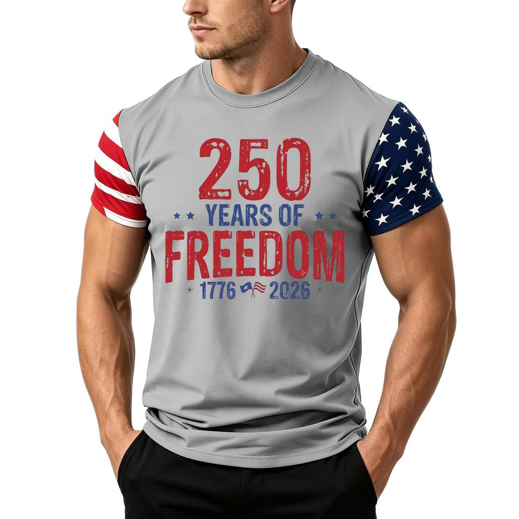 Men's Independence Day Flag Print Short Sleeve T-Shirt, Loose Casual Daily Summer Tops