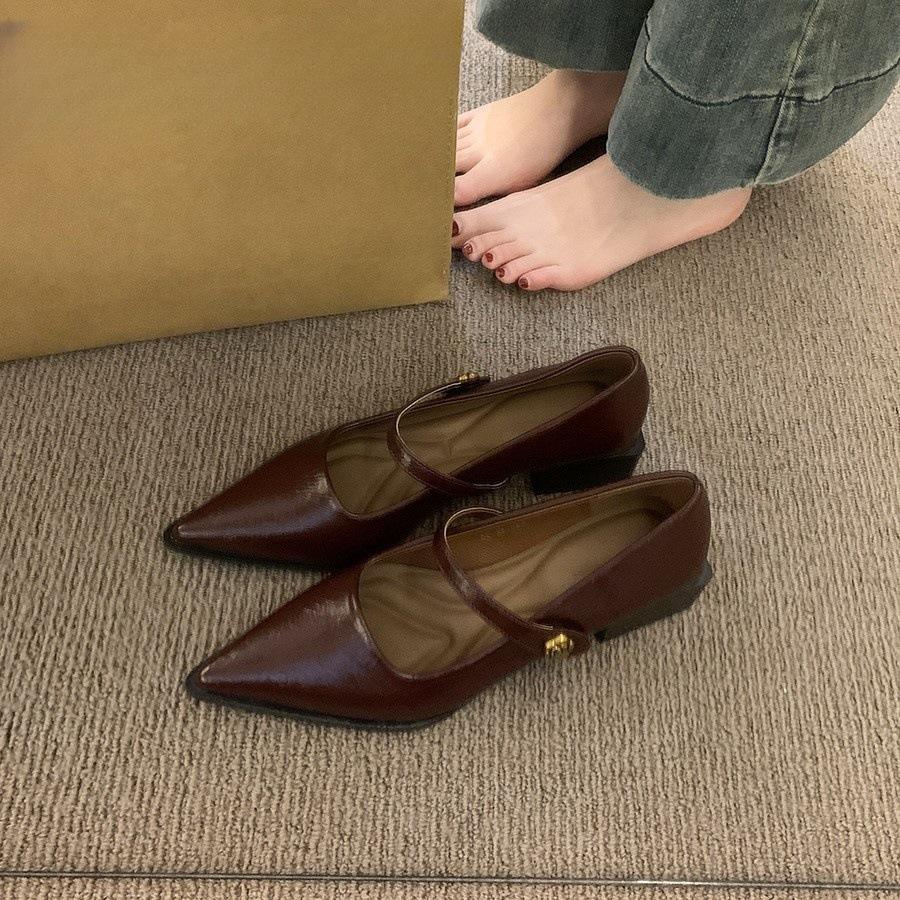Retro pointed head shallow mouth single shoes women's spring and autumn new fashion small leather shoes thick heel temperament Mary Jane shoes