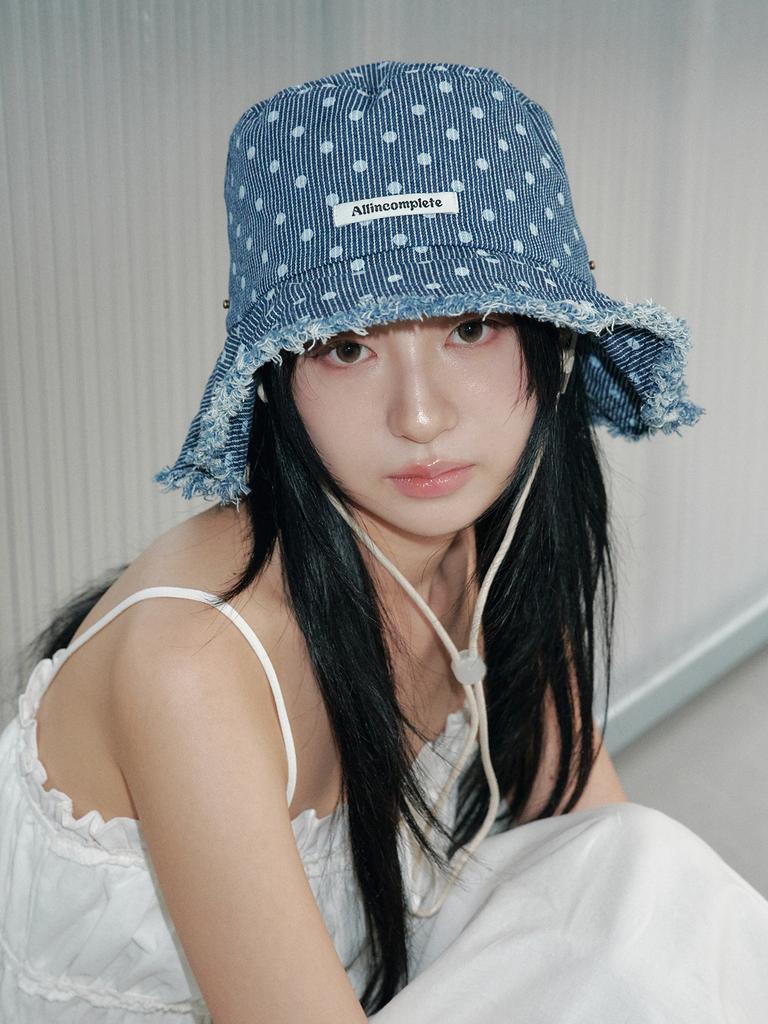 Olinkeompeulliteu Dot Stripe Denim Safari Hat