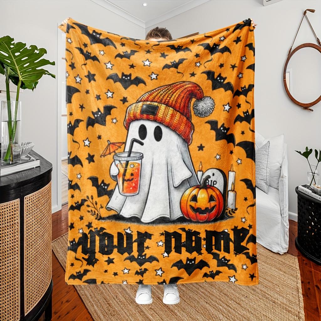 Halloween Ghost Pumpkin Skull Flannel Blanket Throw Blanket Nap Blanket Party Decor Horror Gift Skin Friendly Reversible