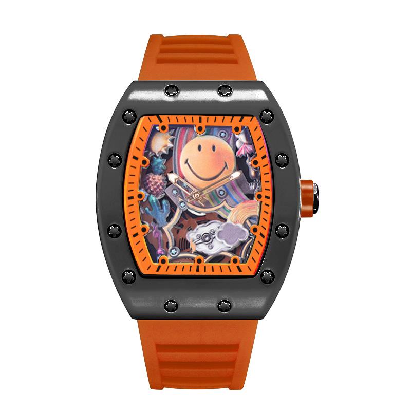 High-Value Fashion Quartz Luminous Waterproof Wine Barrel-Shaped Watch Men'S Business Smiley Face