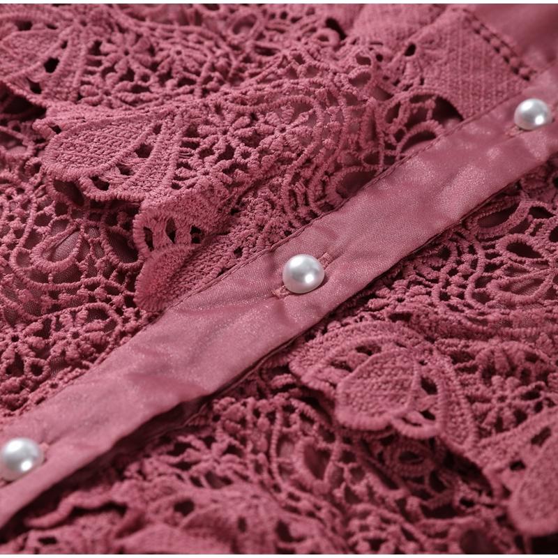 Ausgeschnittene Damen-Langarmkleider Laternenärmel Schnürung Perlen einreihiges Kleid Frühling Sommer Damen einfarbiges Gewand