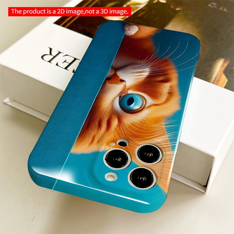 2DFlat Orange Cat Peeking Behind Blue Wall Phone Case All inclusive film hard iPhone case, compatible with iPhone 18 Pro Max 17 16 15 14 13 12 11