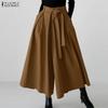 Women Casual Elastic Waist Solid Color Loose Wide Leg Capris Pants