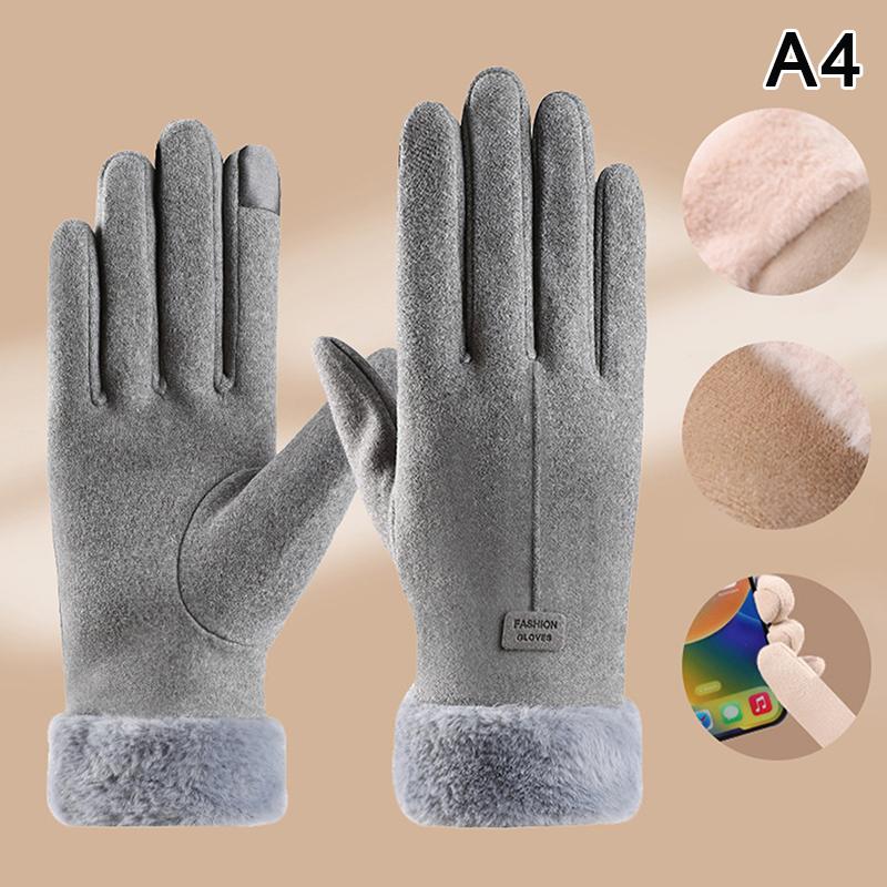 1Pair Autumn Winter Woman Warmth Gloves Plush Touchscreen Compatible Gloves Windproof Warm Cycling Mountaineering Gloves