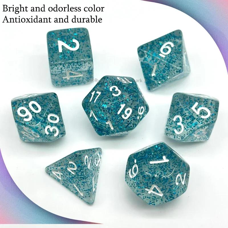 7pcs Transparent Dices Glitte Crystal Dice Set Rounded Polygon Dice for Dungeons and Dragons D&D RPG Role Playing Game Dices