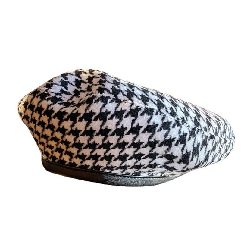Trendy Designer Houndstooth Beret Flat Top Summer Hat For Women