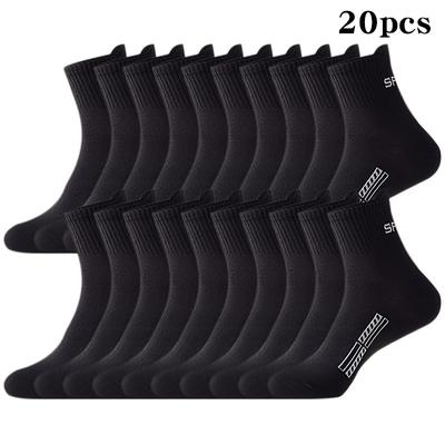 20 Pairs Of Men's Anti Odor & Sweat Absorption Crew Socks, Comfy & Breathable Sport Socks, For Daily And Outdoor Wearing