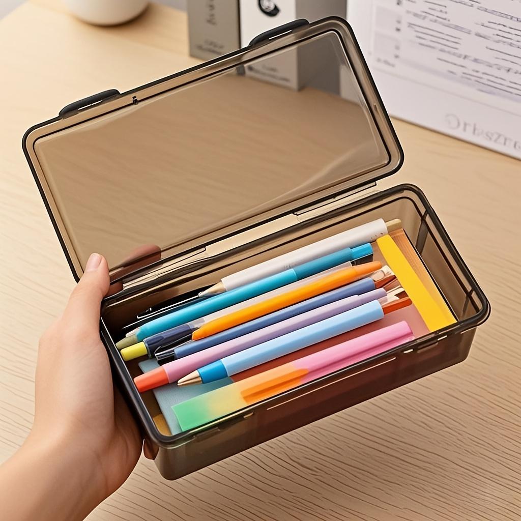Schwarze Transparente Kunststoff-Aufbewahrungsbox mit Deckel für Stifte, Bleistifte, Marker, Schulbedarf & Büroorganisation, Schreibtisch-Organizer