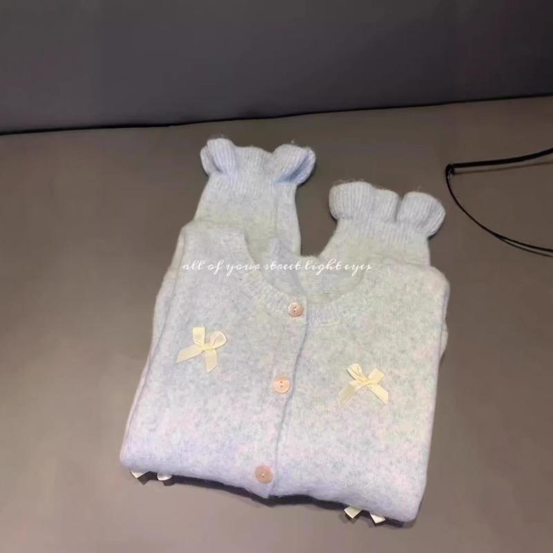 Short Milk Fufu Gentle Soft Waxy Blue Sweater Women's Autumn and Winter Small Knitted Cardigan Jacket