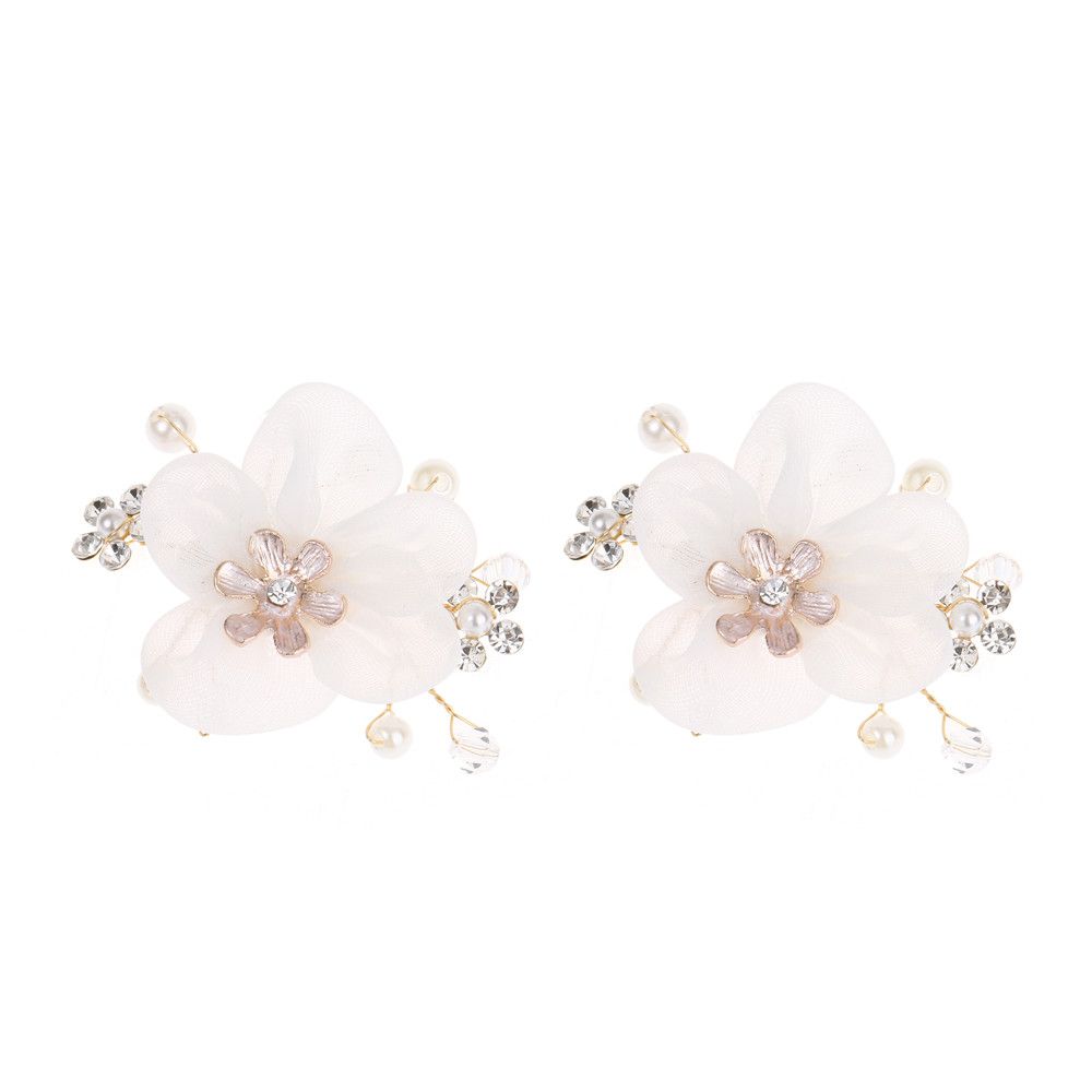 2PCS Women Shiny Decorative Clips Brooch Silk Flower Rhinestone Shoe Clip Charm Buckle Shoe Decorations