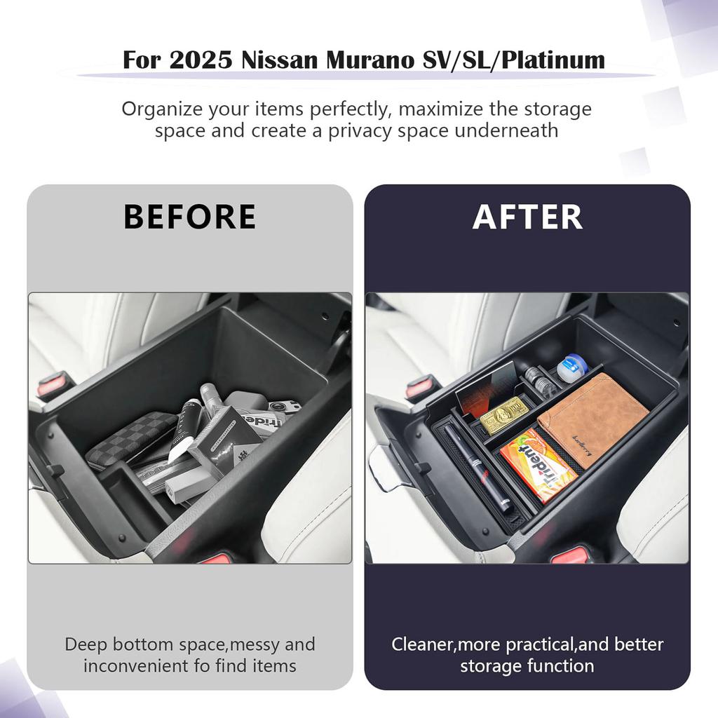 For 2025 Nissan Murano SV/SL/Platinum Center Console Organizer Interior Armrest Storage Box Tray Car Center Console Accessories