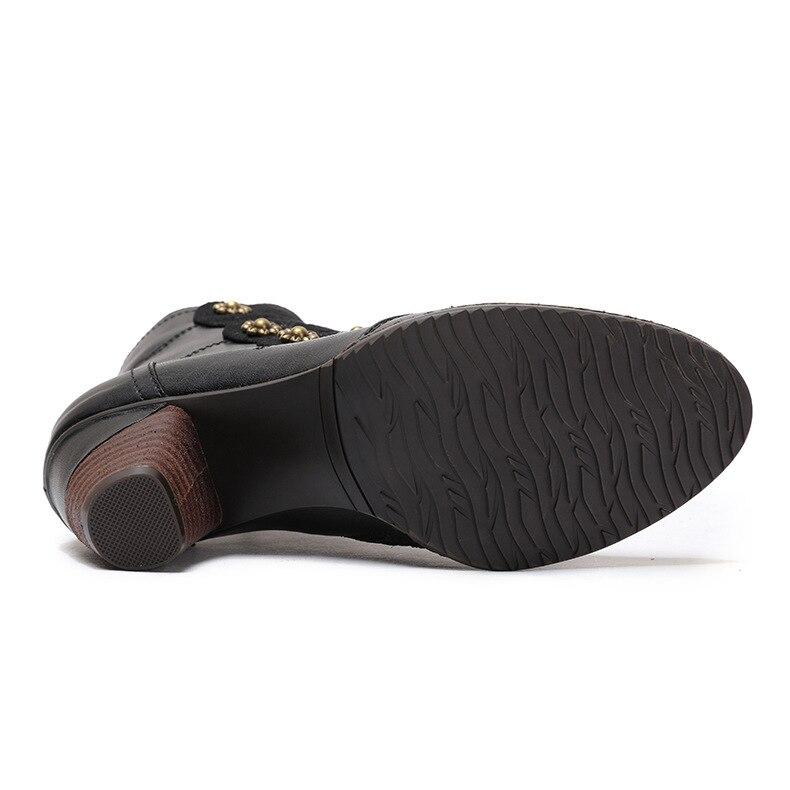 Johnature Patchwork Shoes Women Boots Genuine Leather Cloth Winter Retro Handmade Concise Round Toe Platform Boots