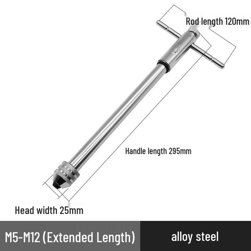 Adjustable Ratchet Tap Wrench with Extension Rod, All-Steel Manual Tapping Tool