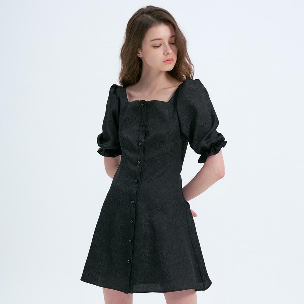 Nudaes Wavy Puff Square Neck Dress Black Rose