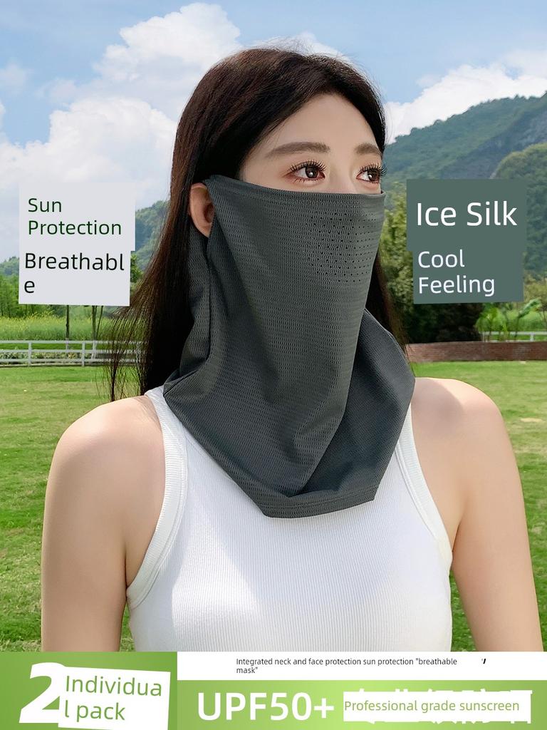 Summer Sun Protection Mask for Men, Neck Gaiter, Ice Silk Headscarf, Full Face Sunshade with Ear Loops, Outdoor Driving Essential for Women