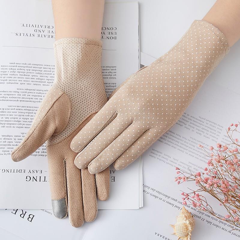 Sunscreen Gloves Spring and Summer Women's Fabric Embroidered Touch Screen Gloves Driving Breathable Outdoor Sunshade Cycling Gloves