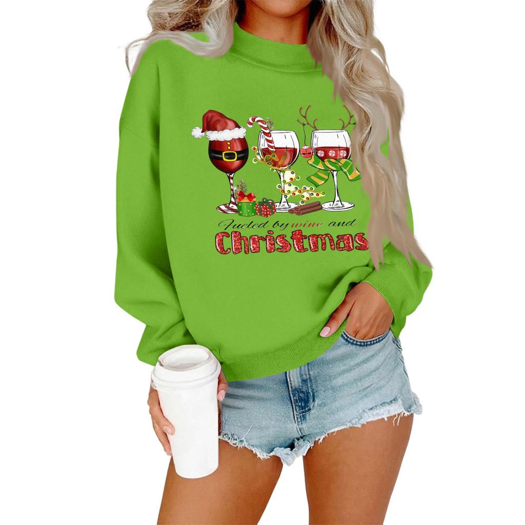 Women's Casual Fashion Round Neck Long Sleeve Christmas Printed Sweatshirt