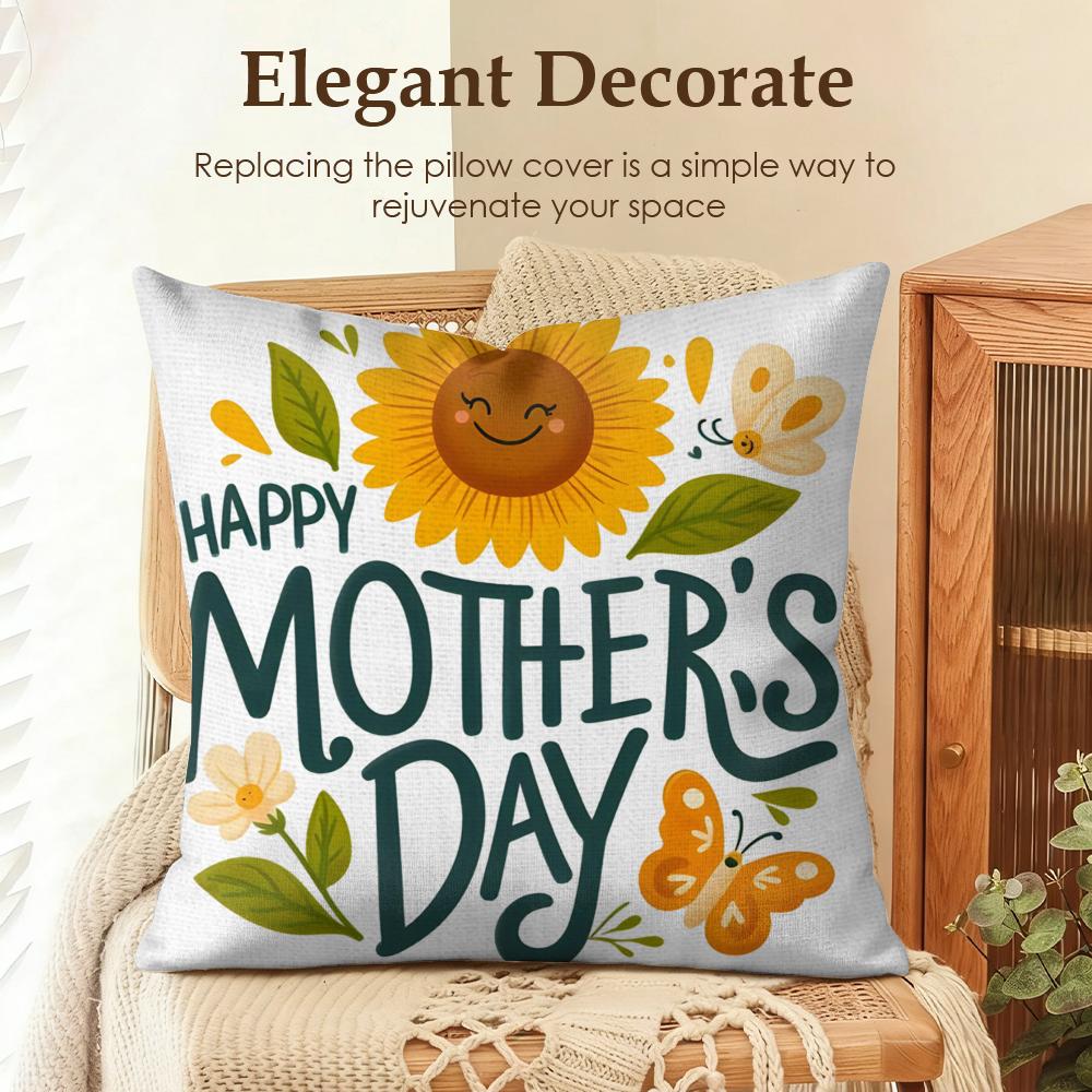 Happy Mothers Day Cushion Cover Natural Linen Organic Fabric DoubleSided Printing Sofa Home Decor Gift Pillow Case