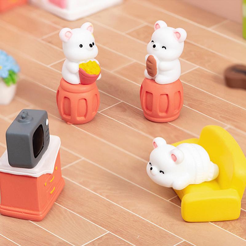 Kawaii Cartoon Cute Animal Resin Small Ornaments Creative Little Bear Doll Toys DIY Home Decoration Accessories Crafts Gifts